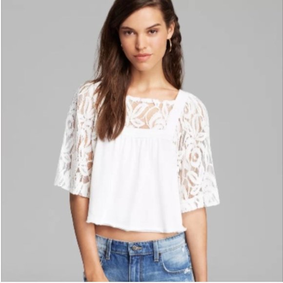 Free People White Lace Sweater Crop Top - Picture 2 of 7
